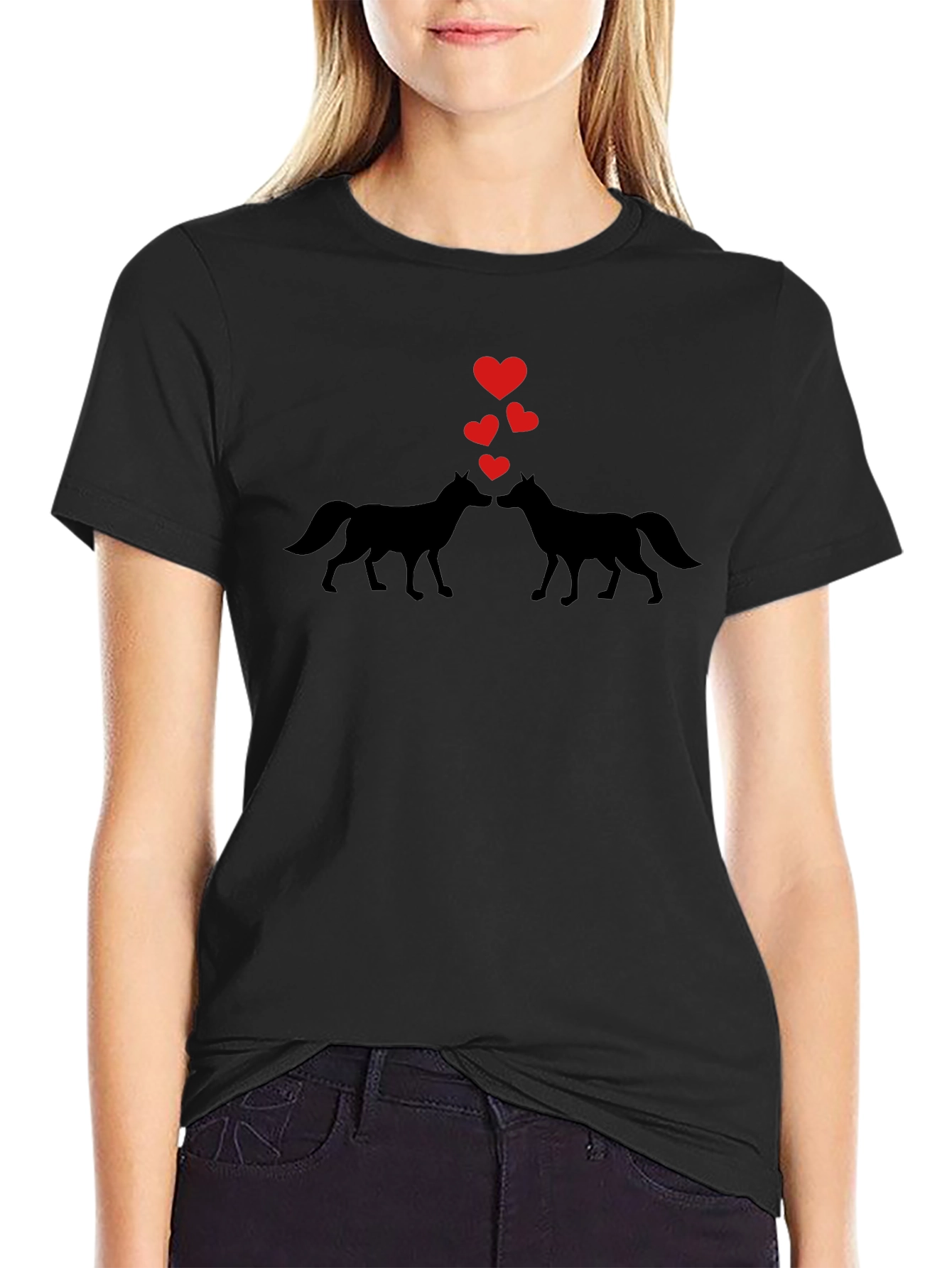 Wolf Love Valentines Day Black T-Shirt