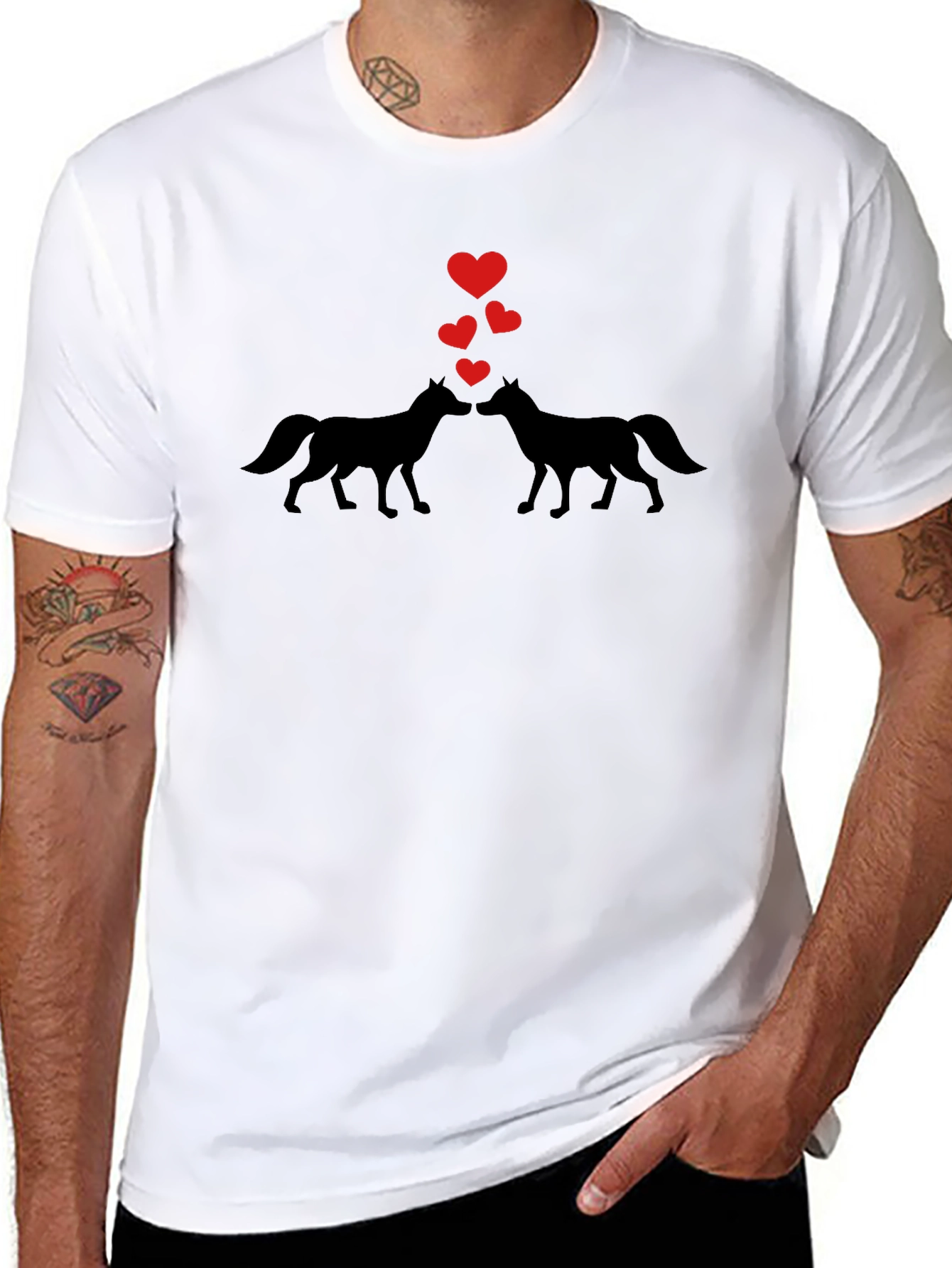Wolf Love Valentines Day Black T-Shirt