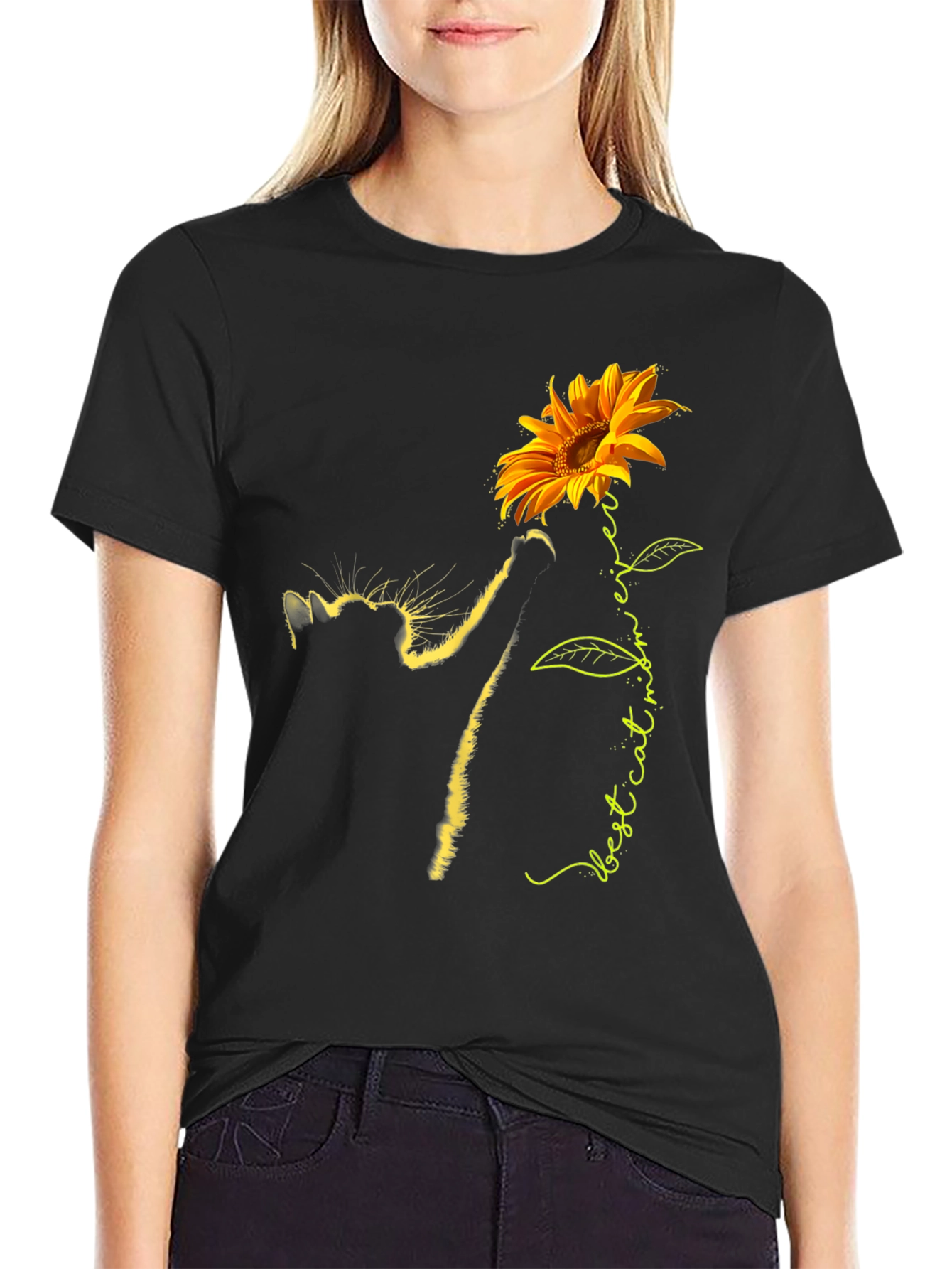 Sunflower Cat Lover T-Shirt - Best cat mom ever!