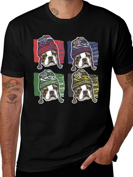 Dog in Hats Graphic Tee - Trendy Pop Art Style