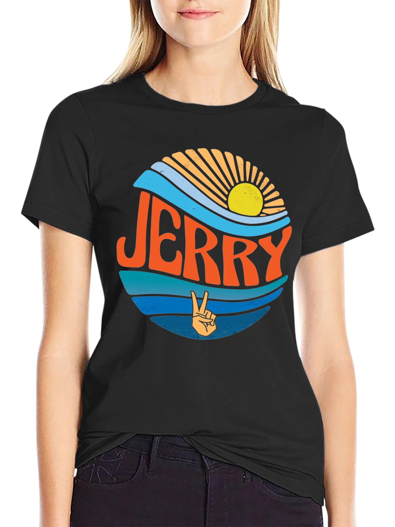 Jerry Peace Sign Graphic Tee - Retro Style