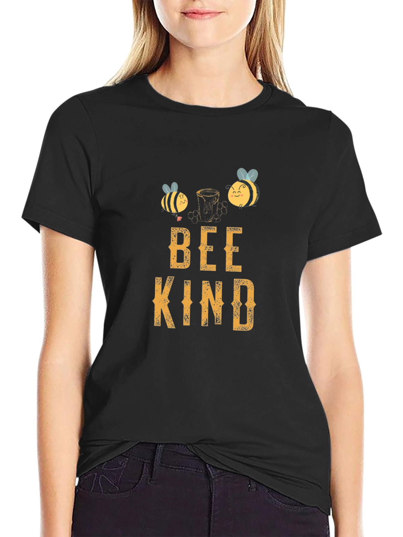 Bee Kind T-Shirt Black Cotton Tee with Graphic Print