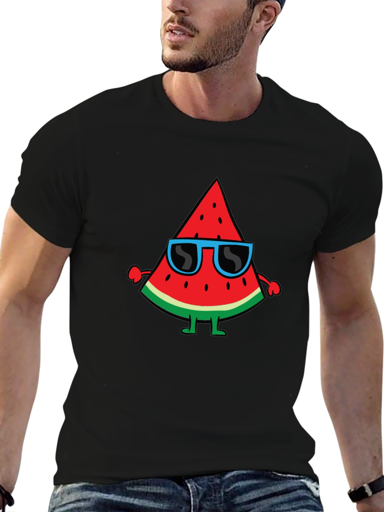 Cool Watermelon Graphic Tee - Black Cotton T-Shirt