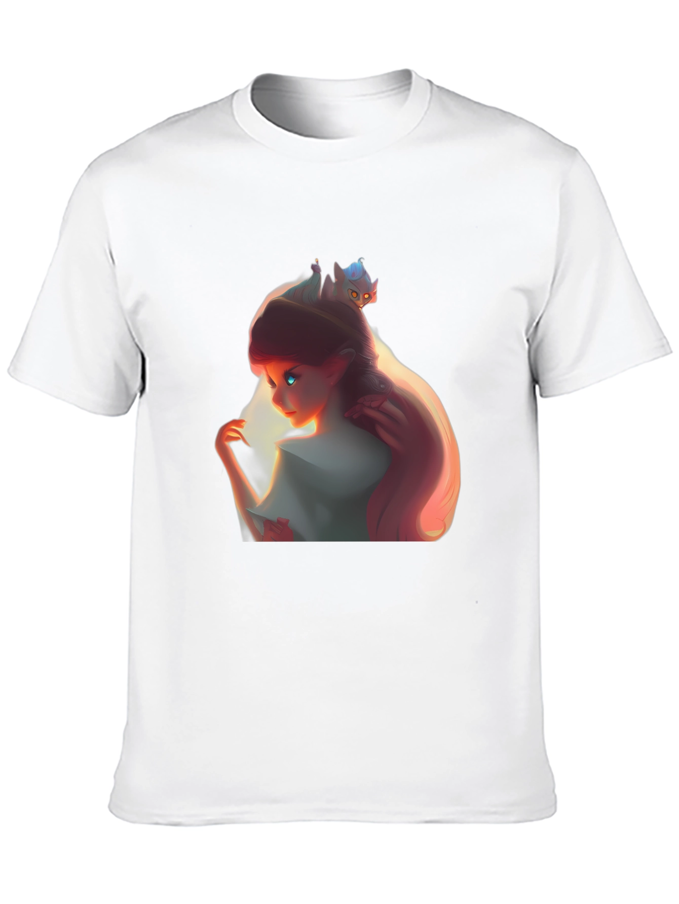 Whimsical Girl and Cat Black Graphic Tee