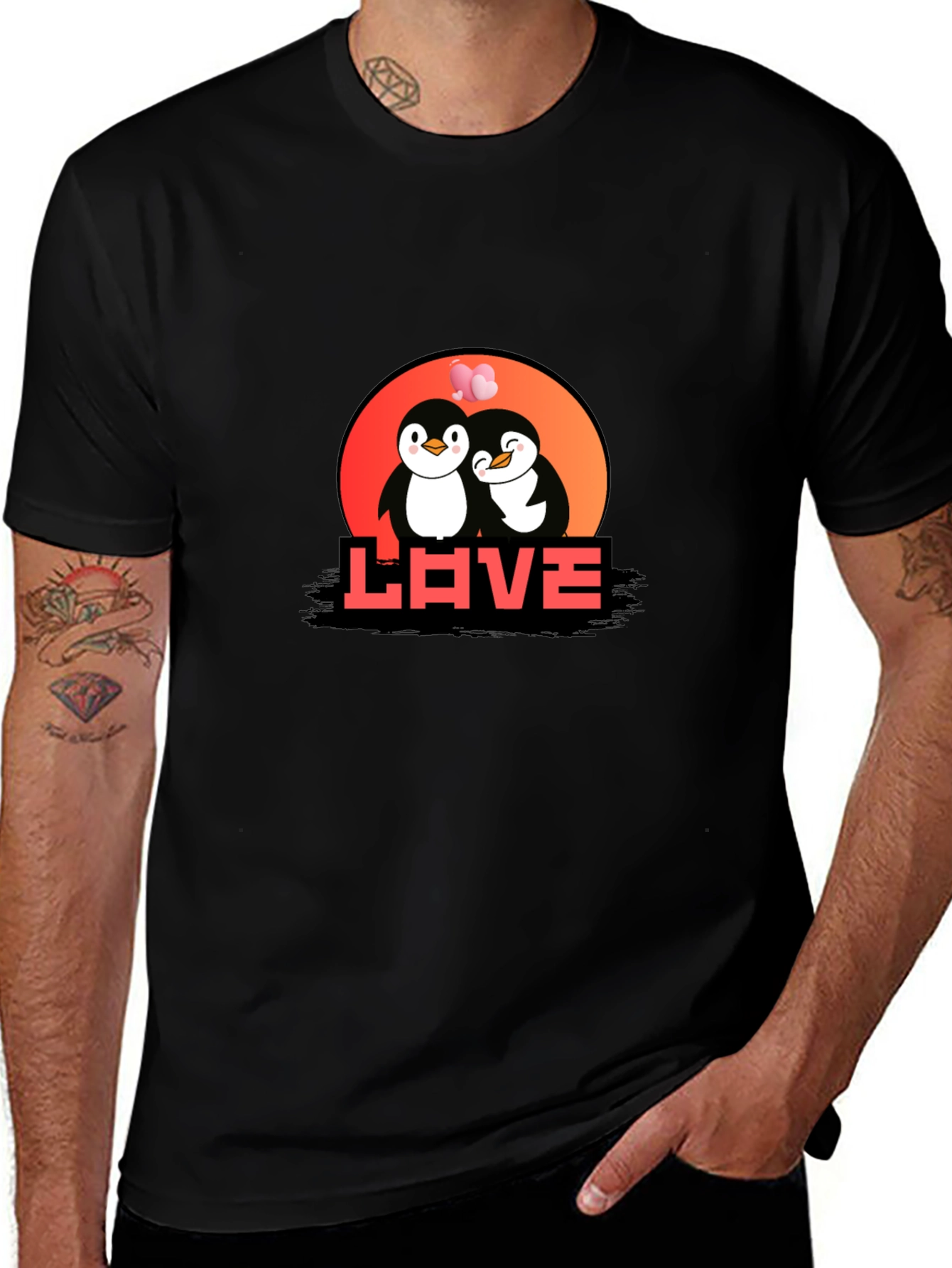Penguin Love Graphic Tee - Black Casual Shirt