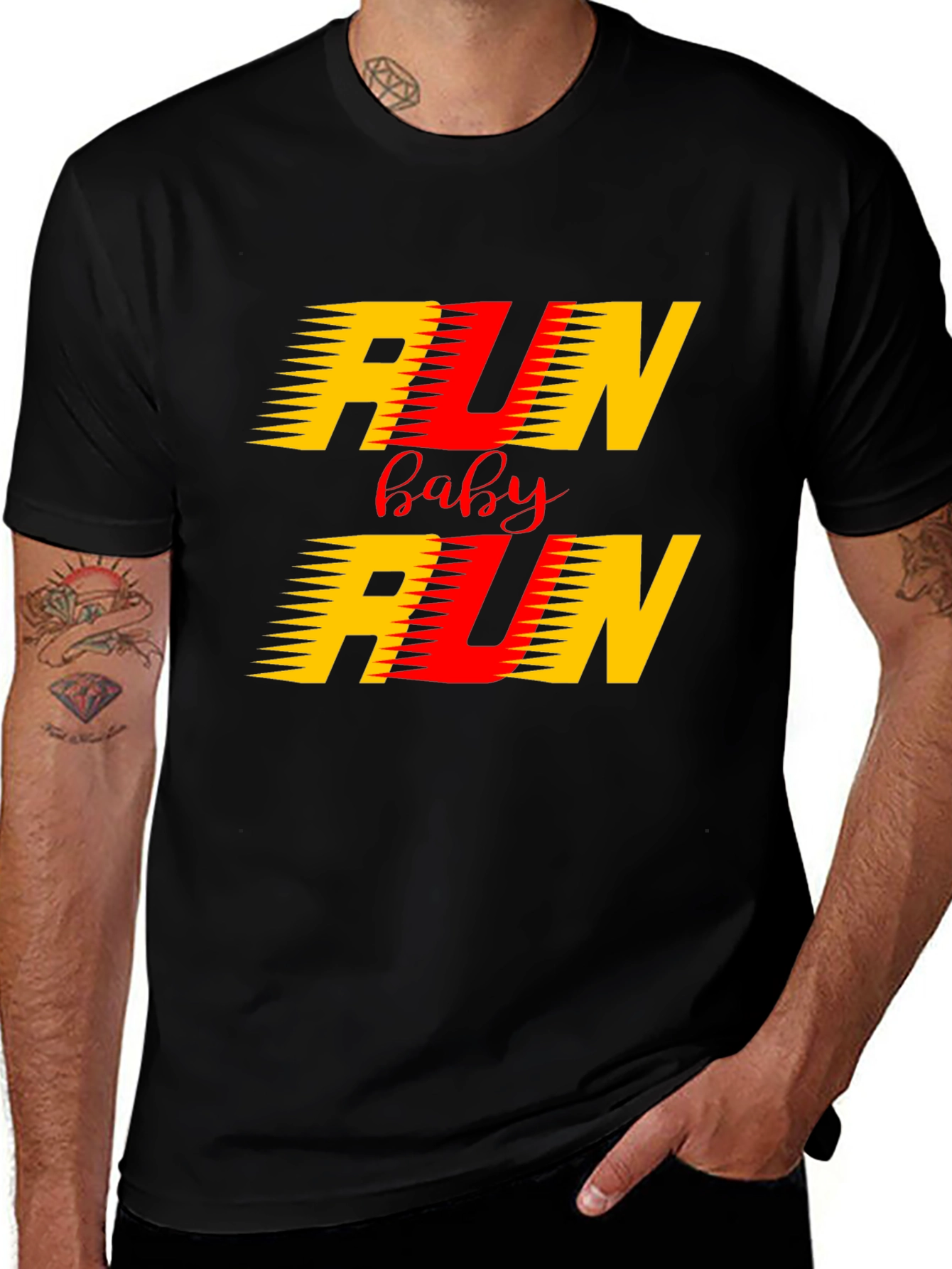 Run Baby Run Graphic Black T-Shirt