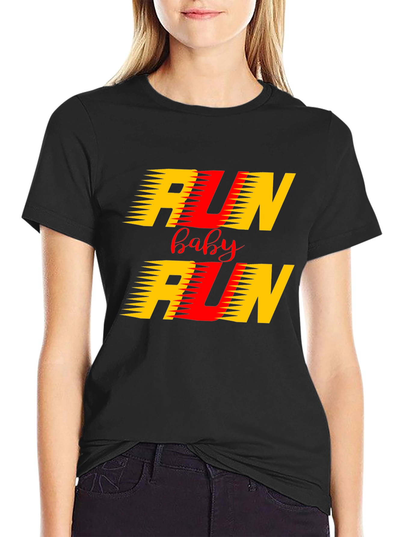 Run Baby Run Graphic Black T-Shirt