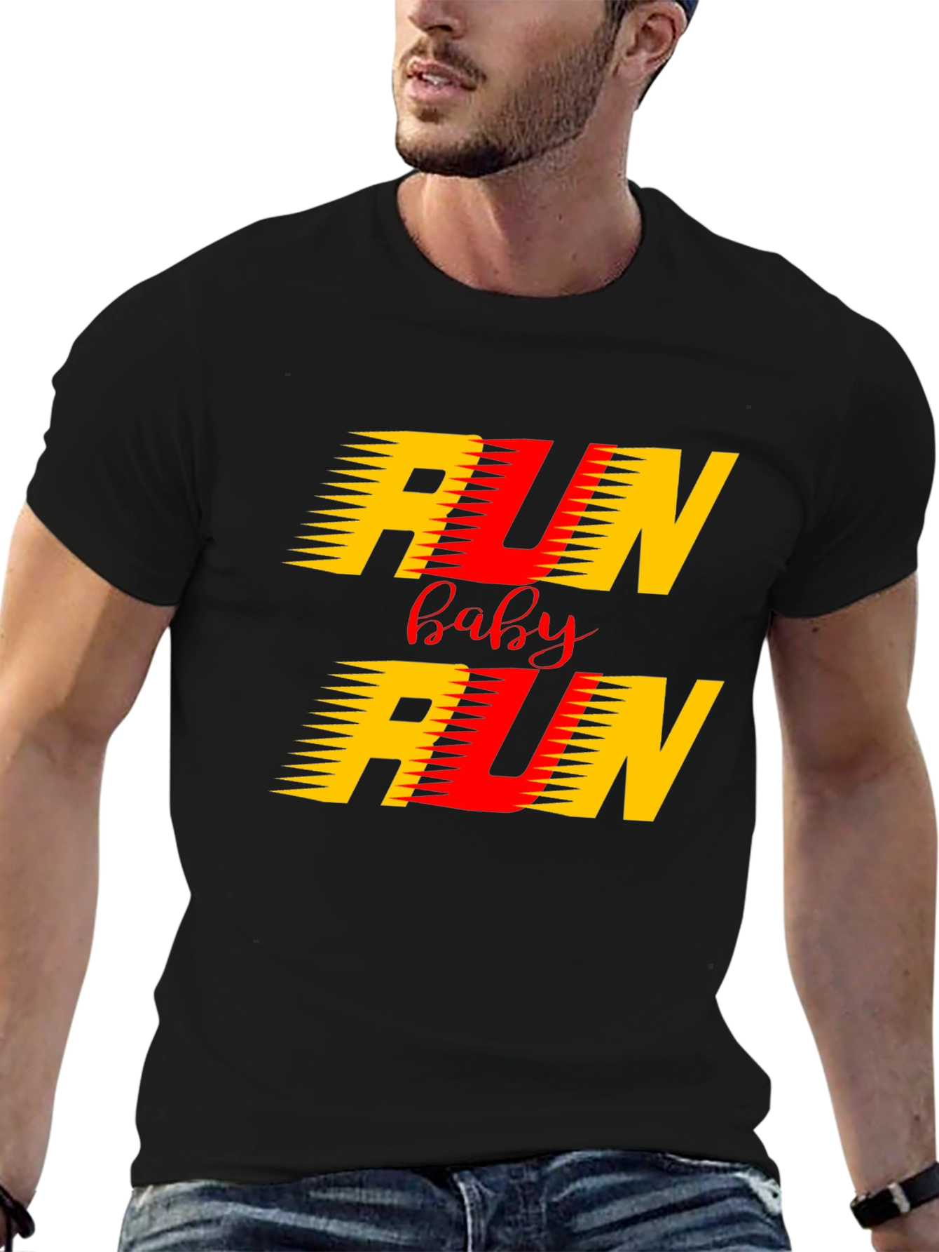 Run Baby Run Graphic Black T-Shirt