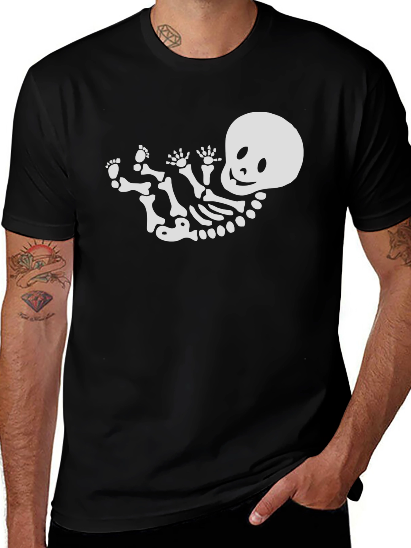 Skeleton Baby Graphic Tee - Black Cotton T-Shirt