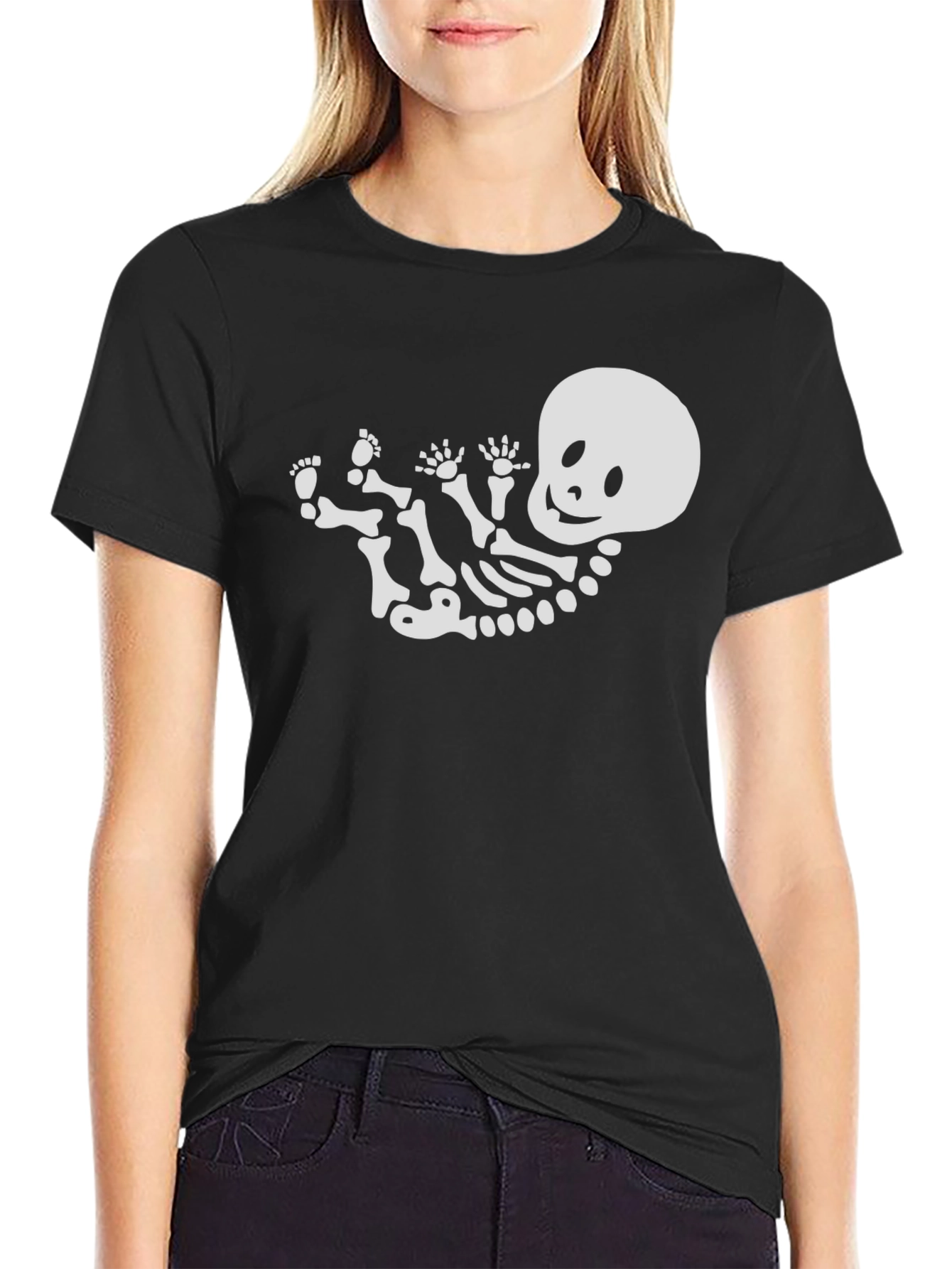 Skeleton Baby Graphic Tee - Black Cotton T-Shirt