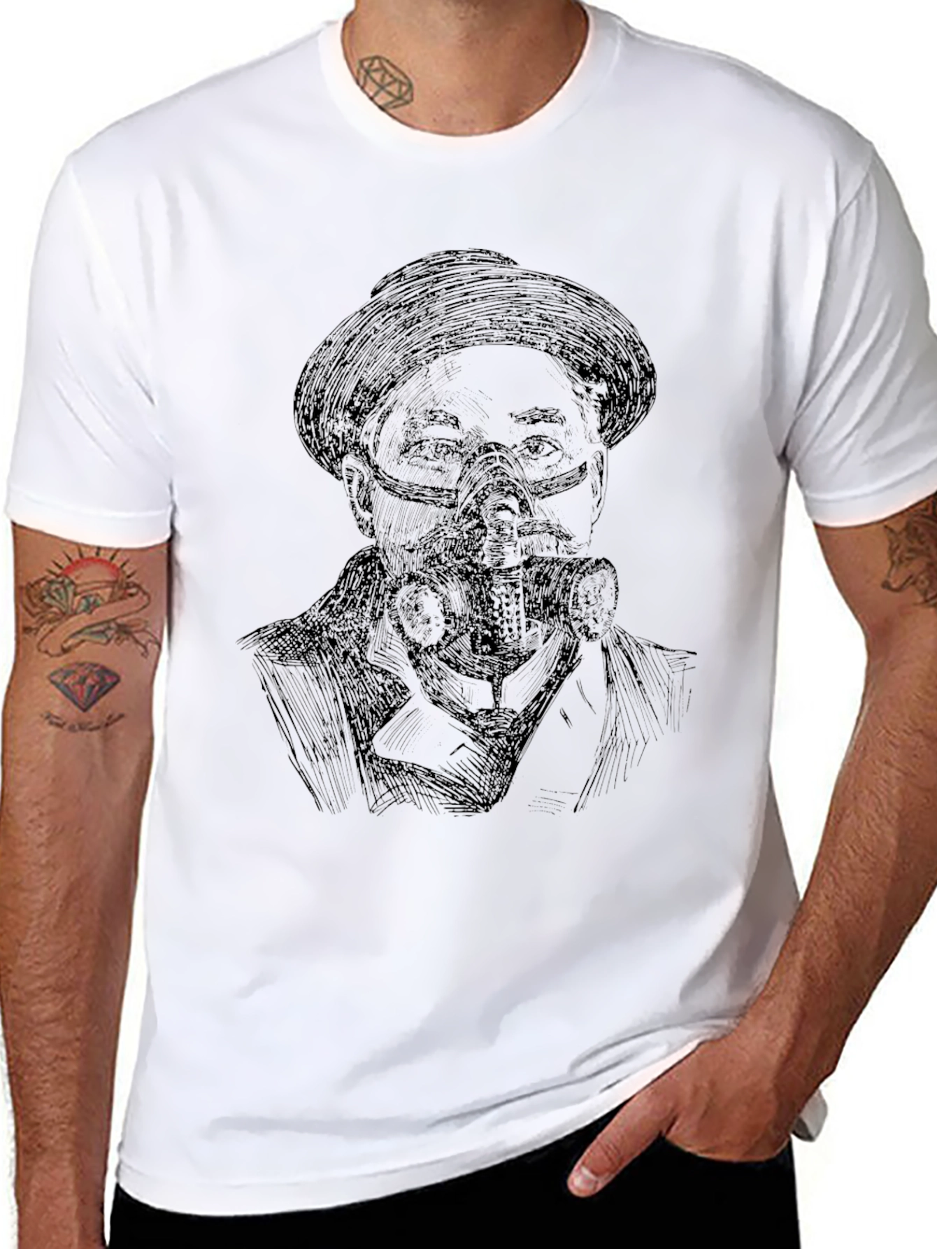 Retro Man Gas Mask Graphic Tee - Black