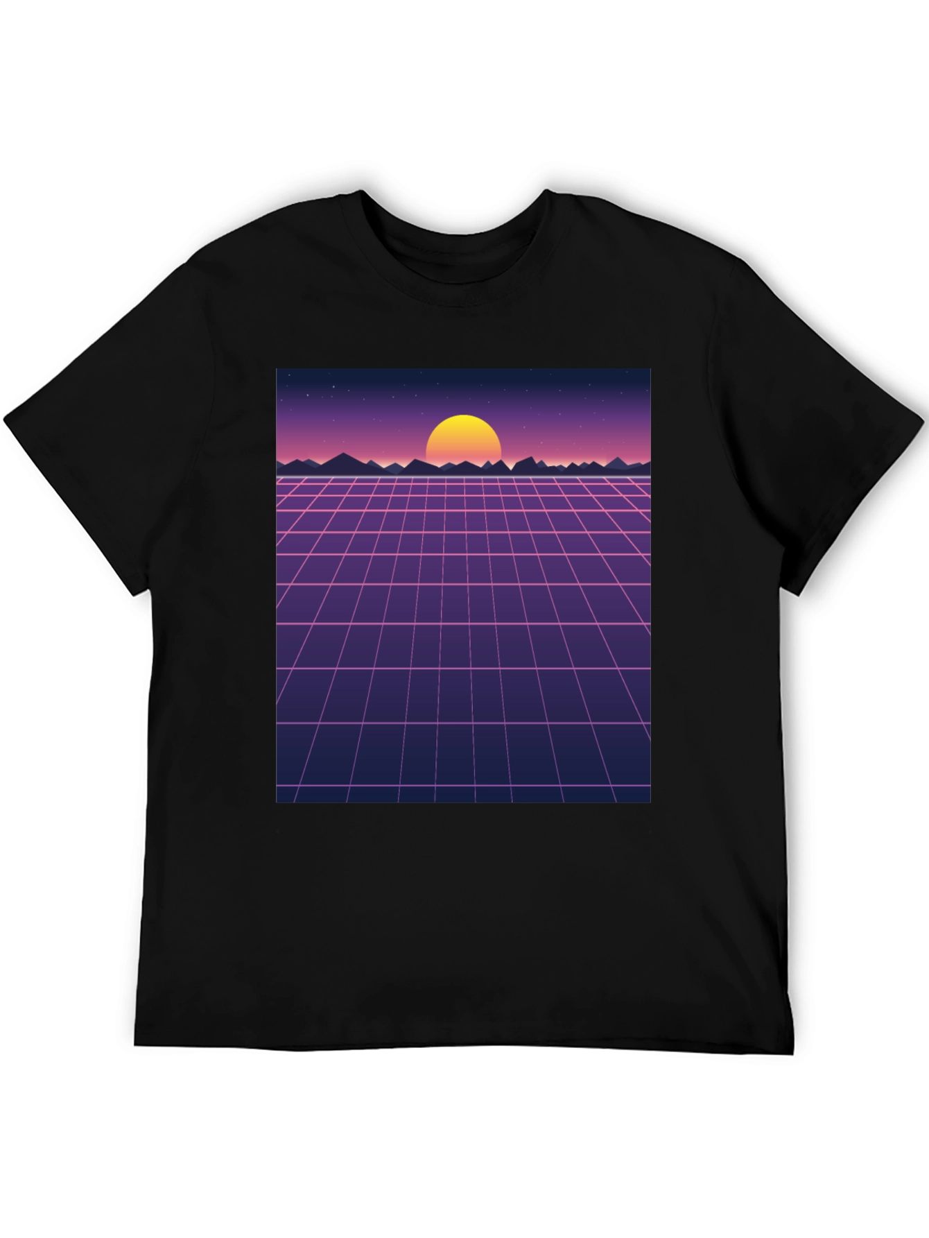 Retro Sunset Grid Graphic Tee - Synthwave Style Shirt