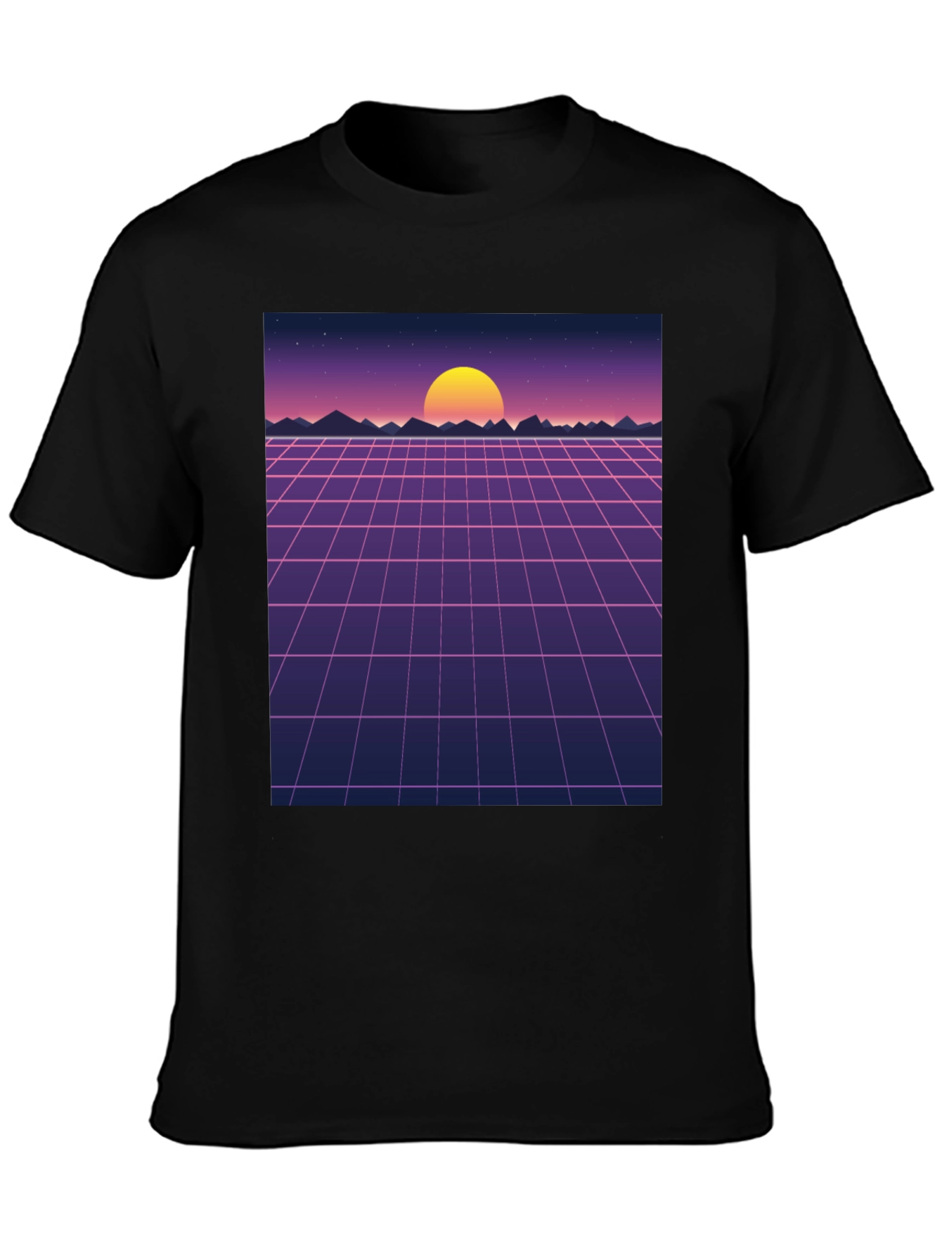 Retro Sunset Grid Graphic Tee - Synthwave Style Shirt