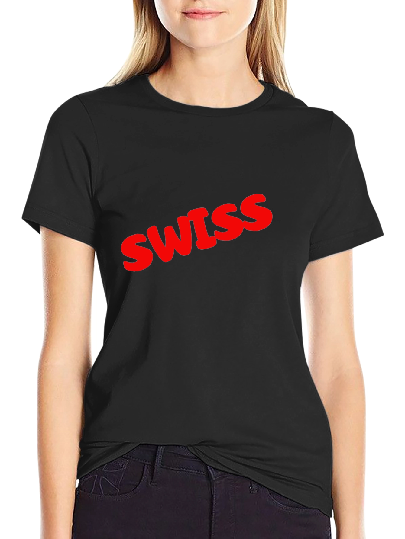 Swiss Red Text Graphic Black T-Shirt