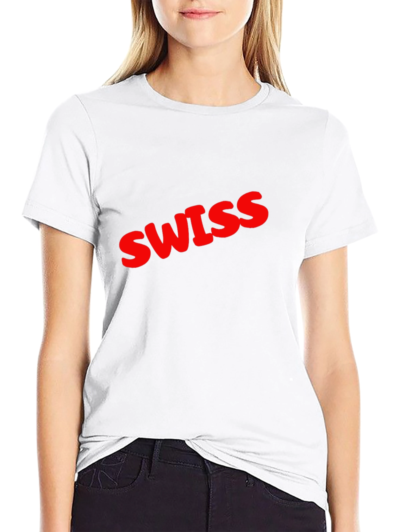 Swiss Red Text Graphic Black T-Shirt