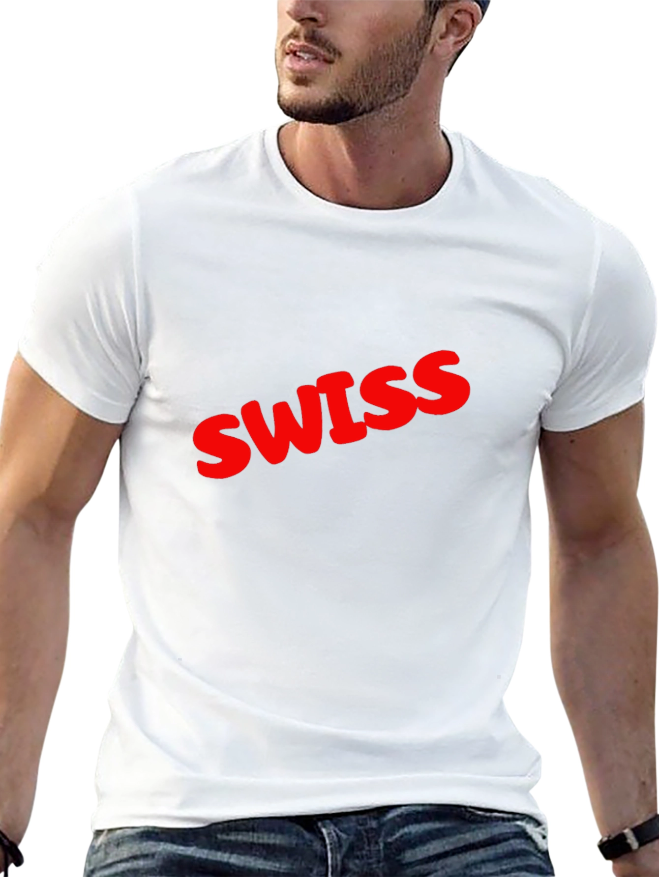 Swiss Red Text Graphic Black T-Shirt
