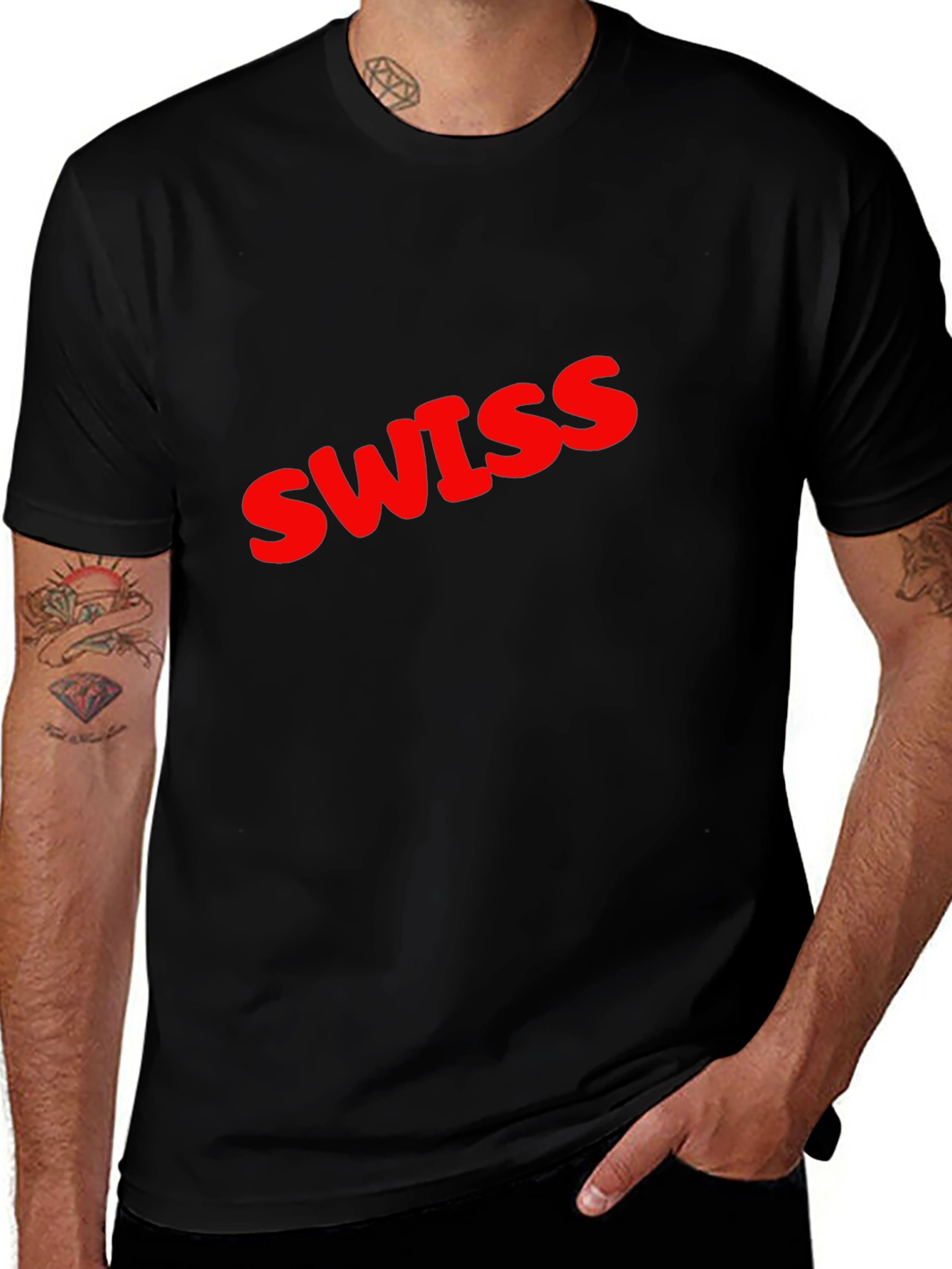 Swiss Red Text Graphic Black T-Shirt