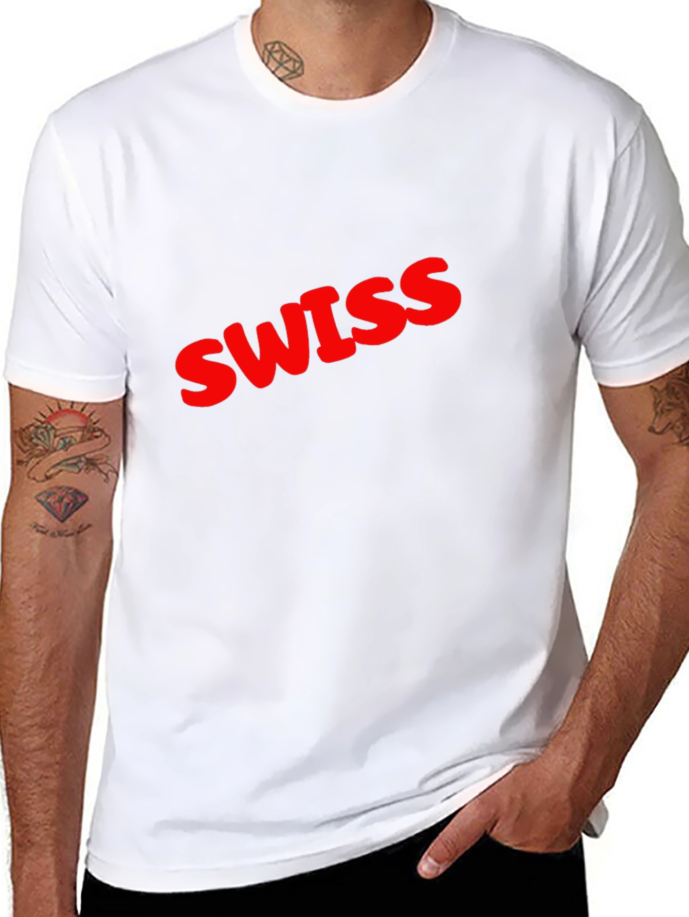 Swiss Red Text Graphic Black T-Shirt