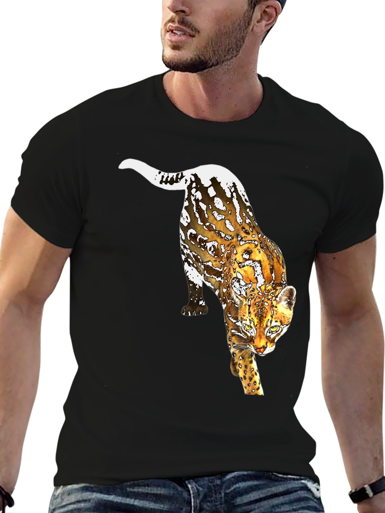 Leopard Graphic Print Black T-Shirt