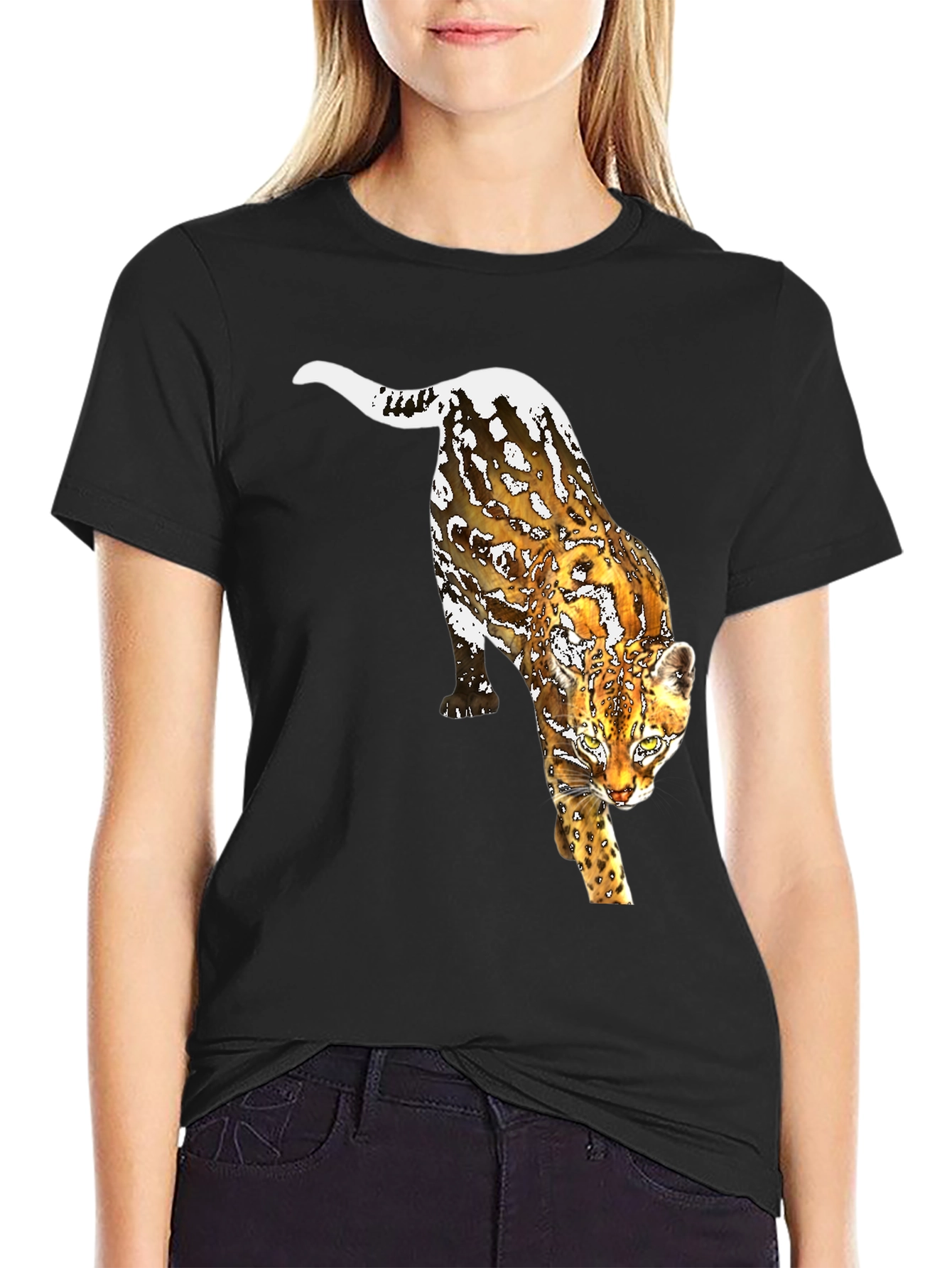 Leopard Graphic Print Black T-Shirt