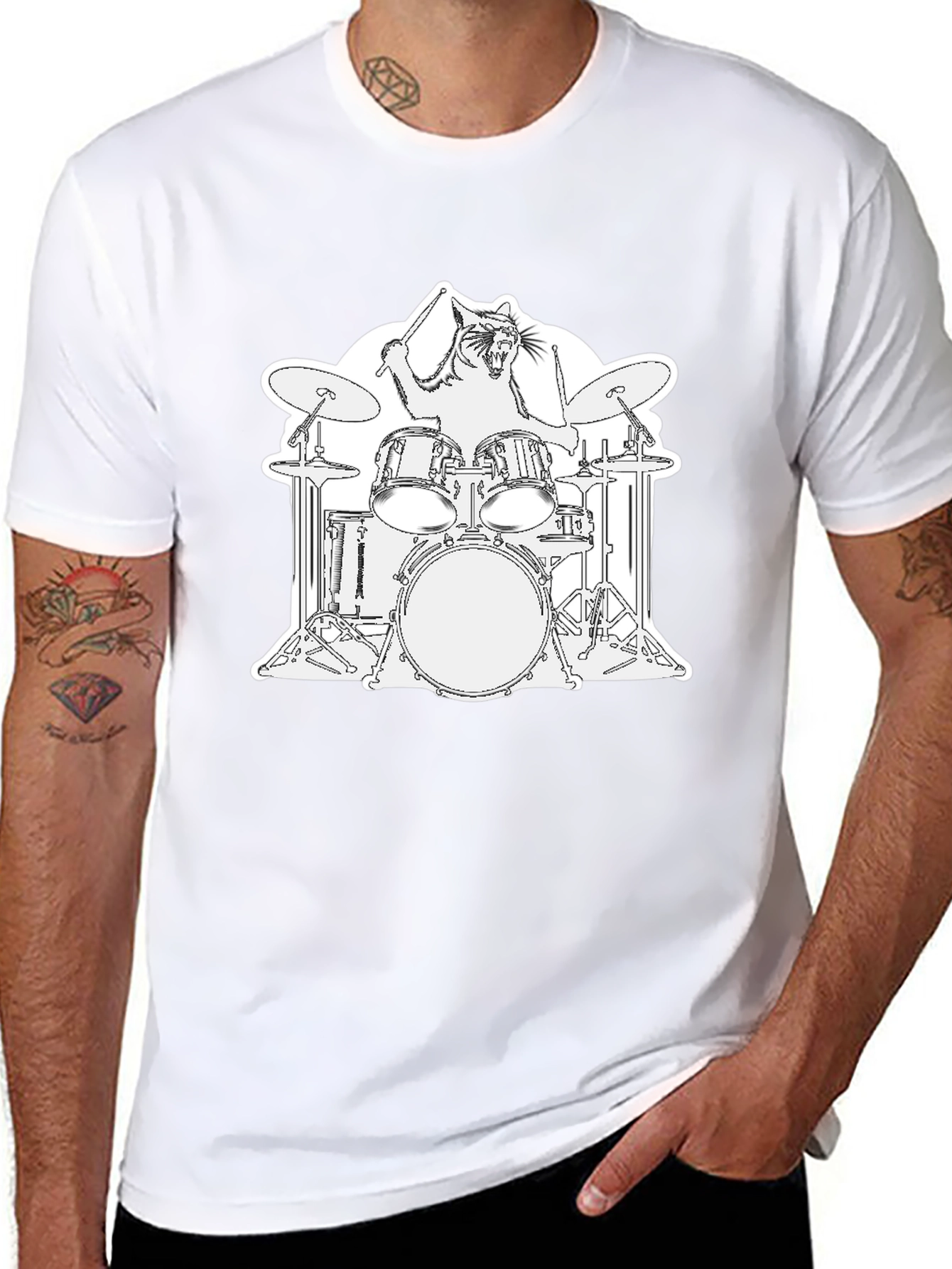 Cat Drummer T-Shirt - Playful Graphic Tee