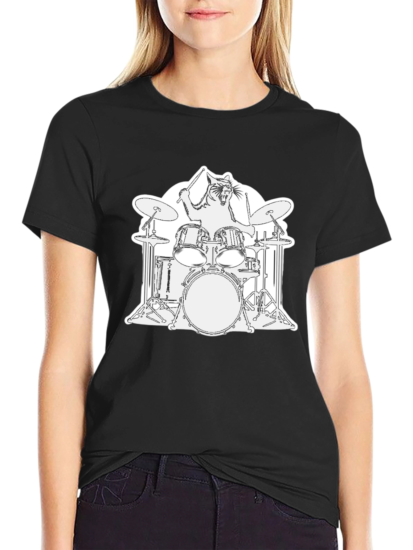 Cat Drummer T-Shirt - Playful Graphic Tee