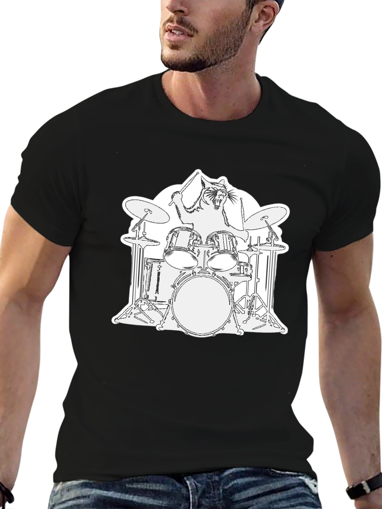 Cat Drummer T-Shirt - Playful Graphic Tee