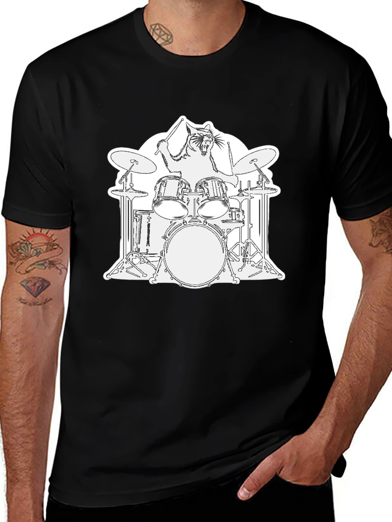 Cat Drummer T-Shirt - Playful Graphic Tee