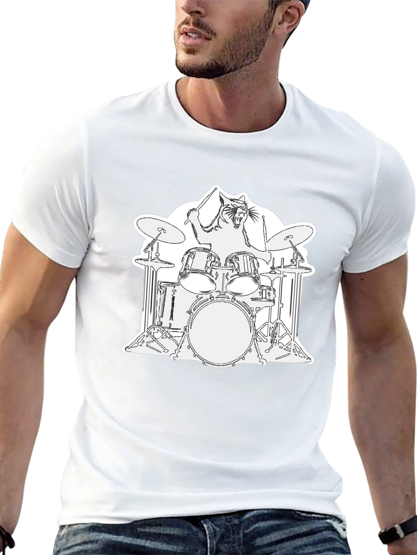 Cat Drummer T-Shirt - Playful Graphic Tee