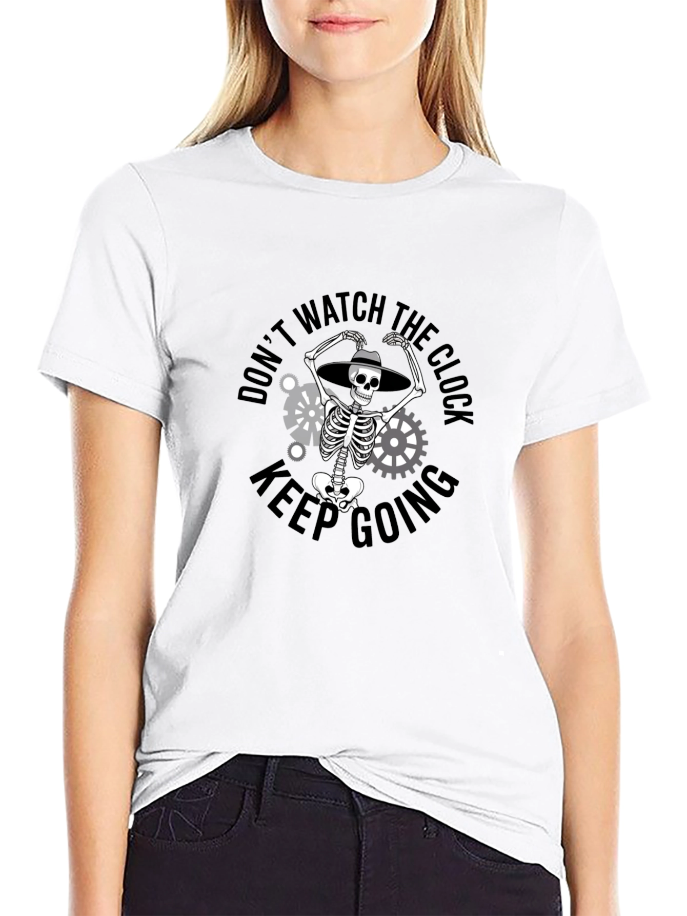 Dont Watch the Clock Skeleton Graphic T-Shirt