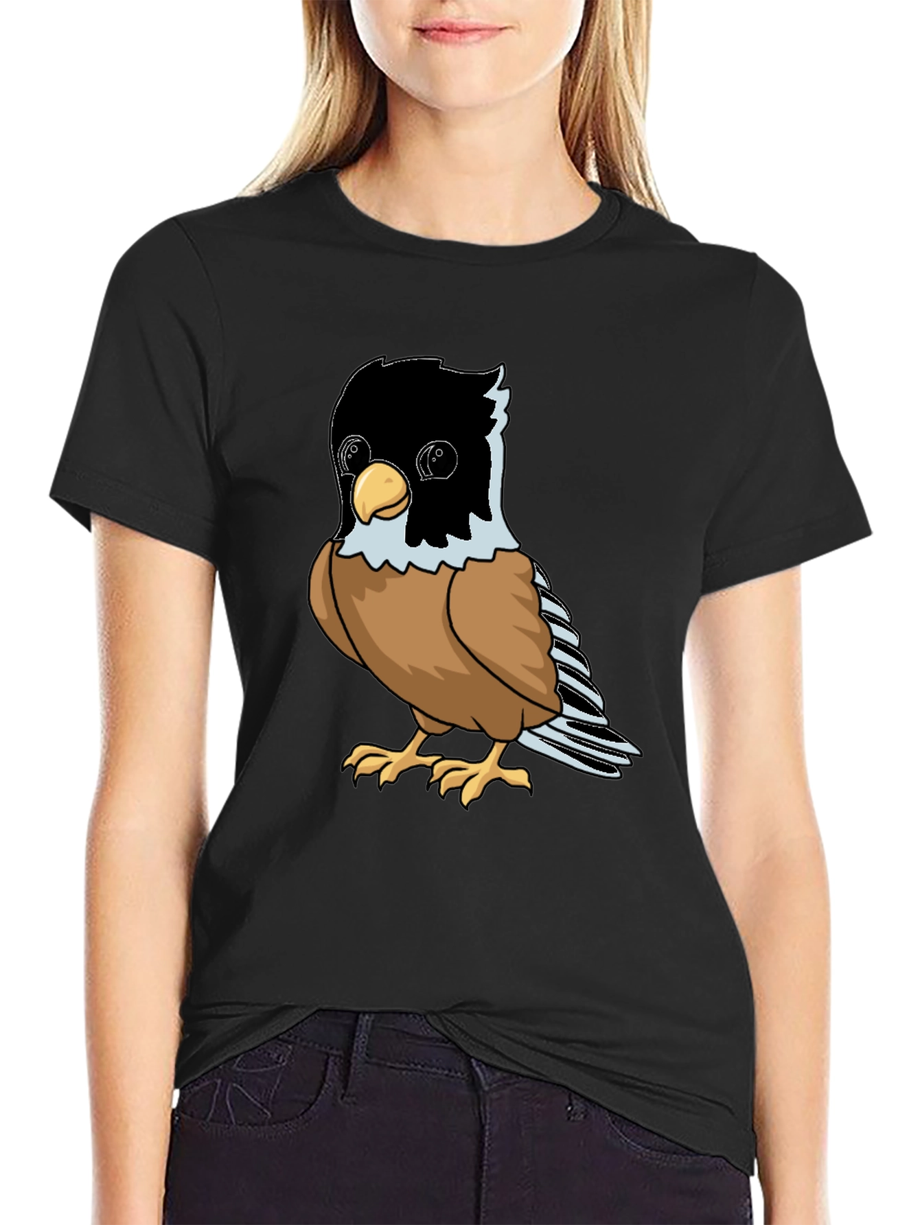 Cute Bird Graphic Tee - Soft Black Cotton Shirt