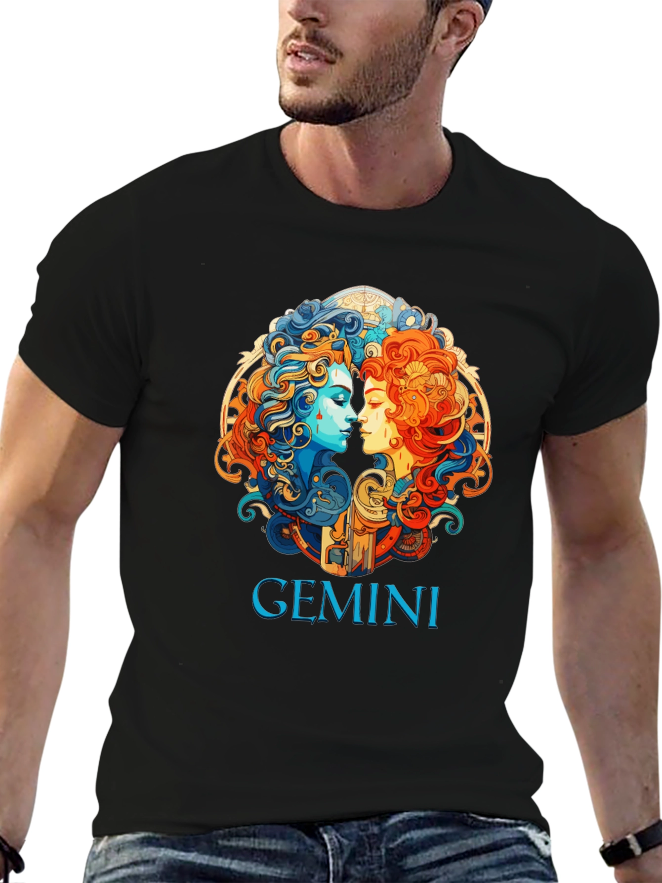 Gemini Zodiac Graphic T-Shirt - Black