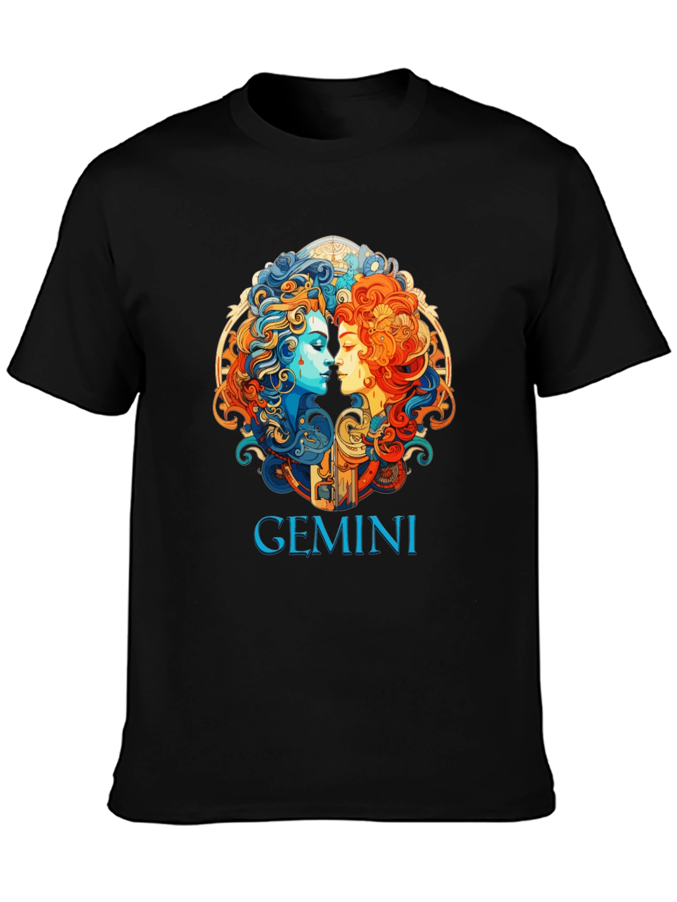 Gemini Zodiac Graphic T-Shirt - Black