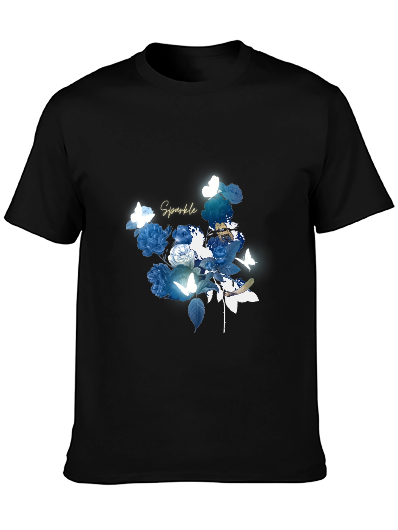 Floral Sparkle Graphic Black T-Shirt
