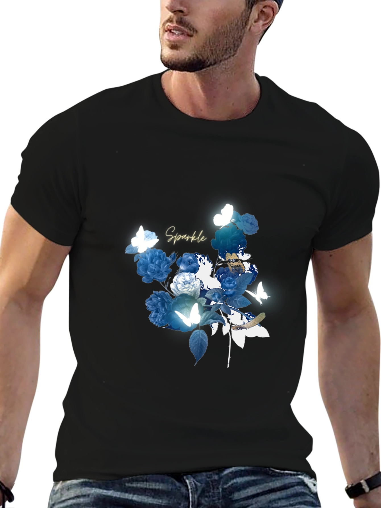 Floral Sparkle Graphic Black T-Shirt