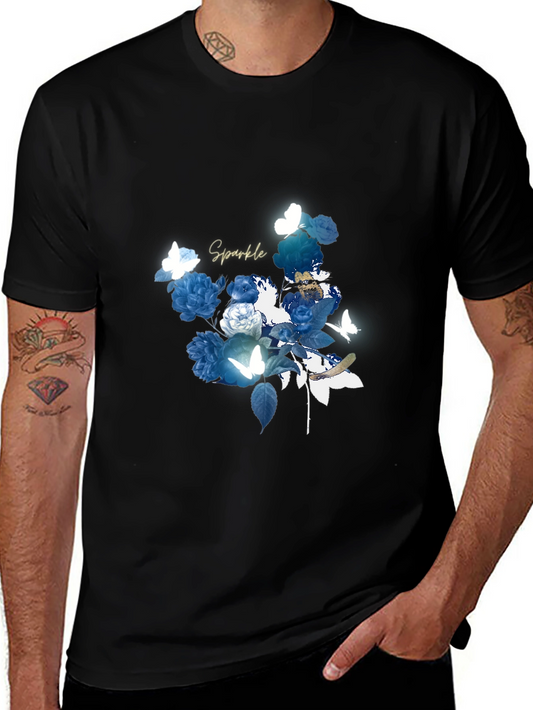 Floral Sparkle Graphic Black T-Shirt