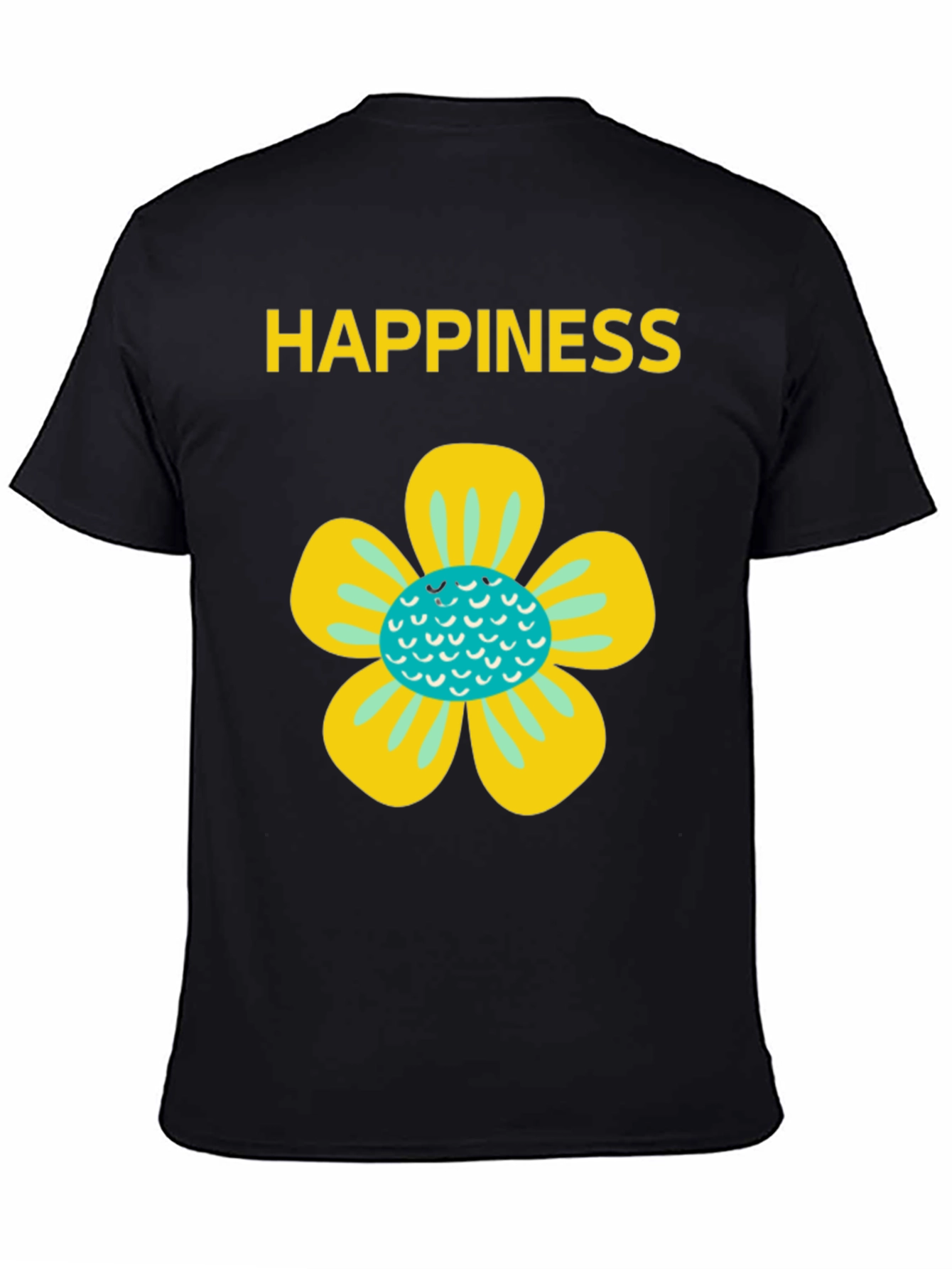 Happiness Floral Graphic Tee - Black Cotton Blend