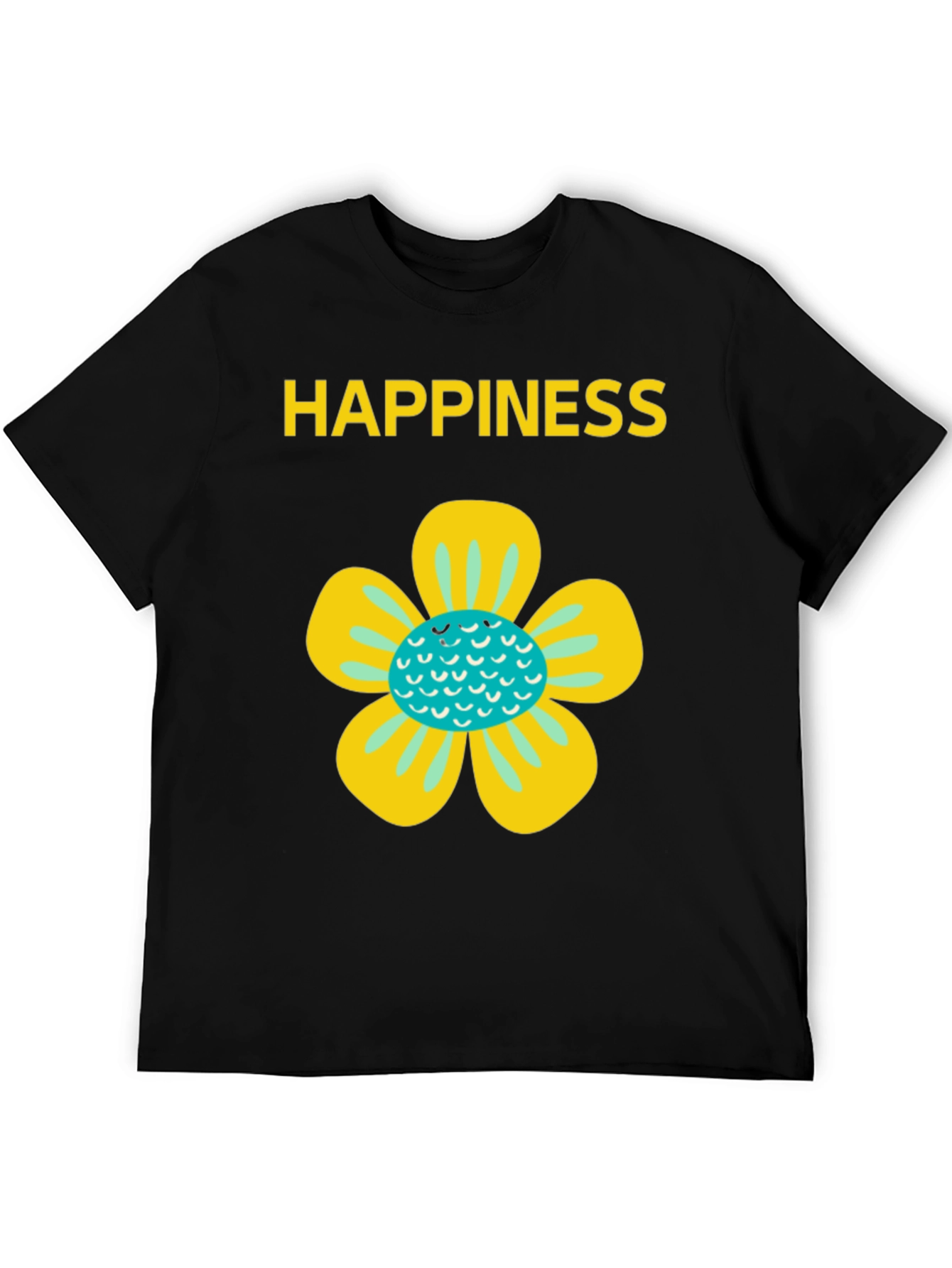 Happiness Floral Graphic Tee - Black Cotton Blend