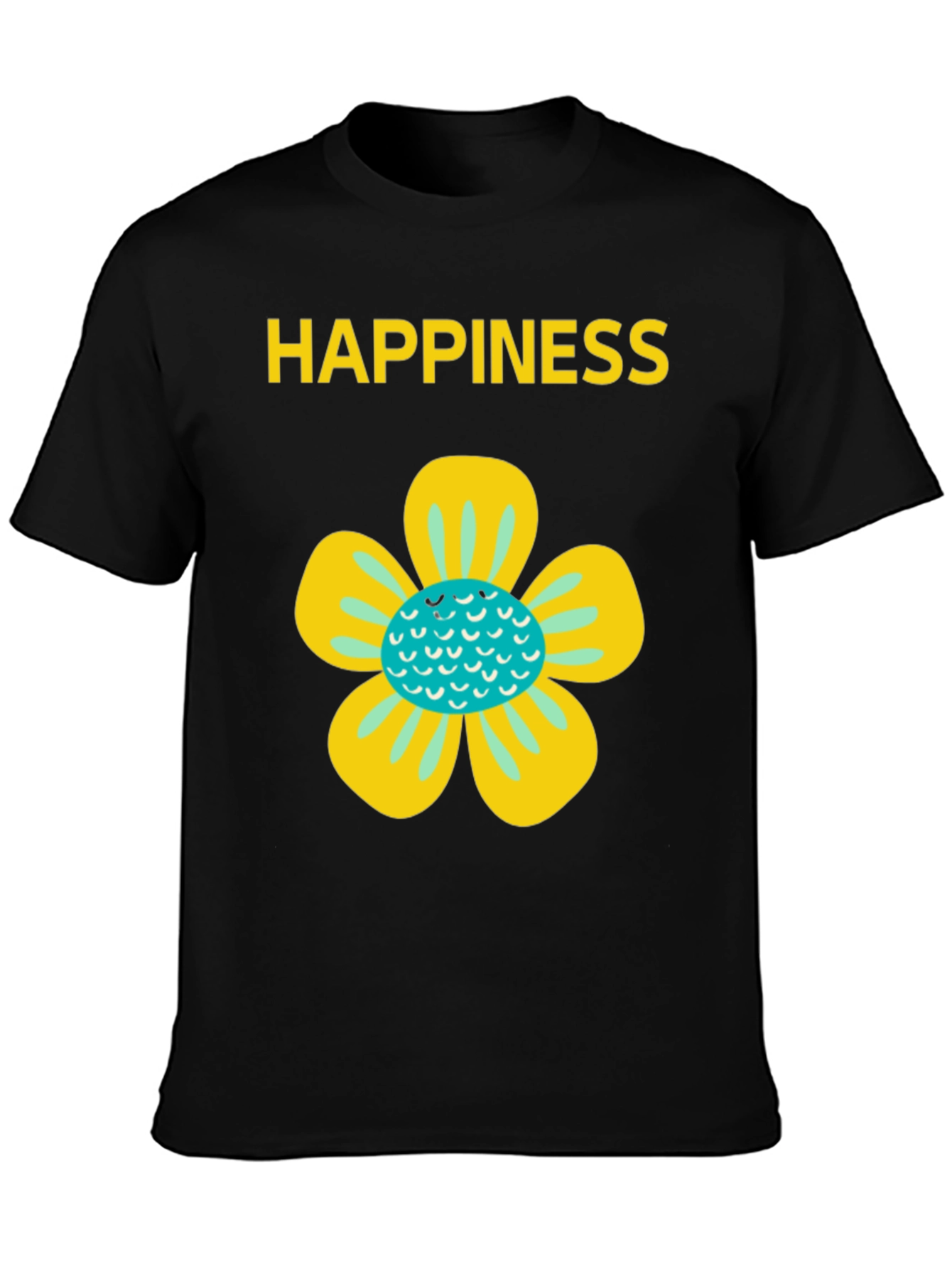 Happiness Floral Graphic Tee - Black Cotton Blend