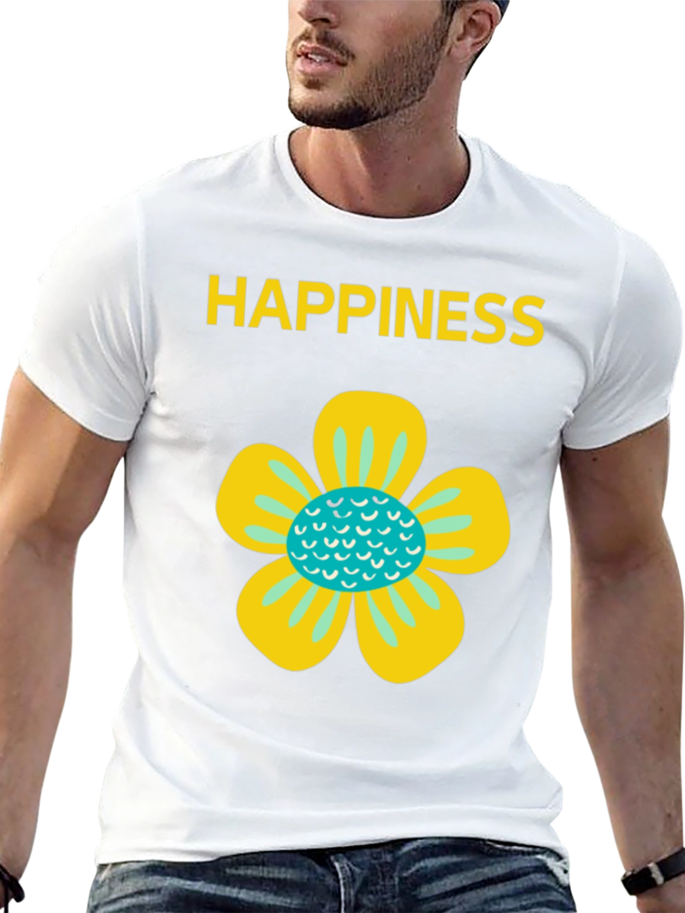 Happiness Floral Graphic Tee - Black Cotton Blend