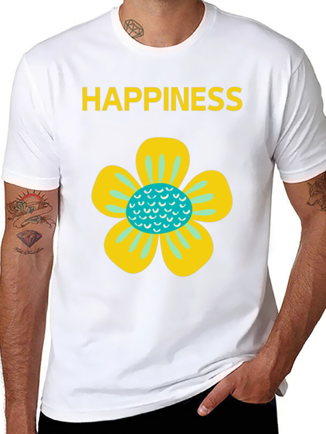 Happiness Floral Graphic Tee - Black Cotton Blend