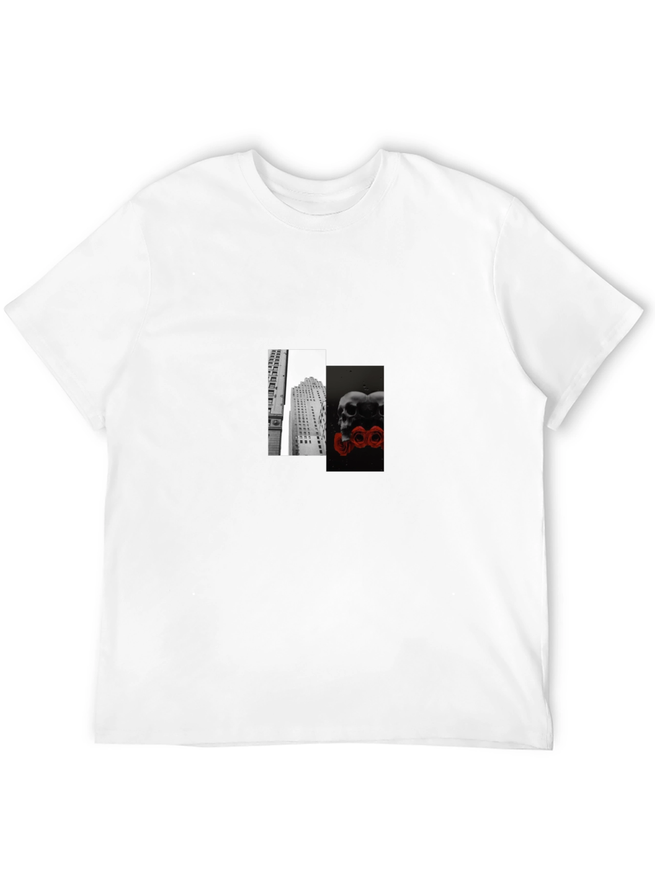 Modern Skulls & Cityscape Graphic Tee - Black