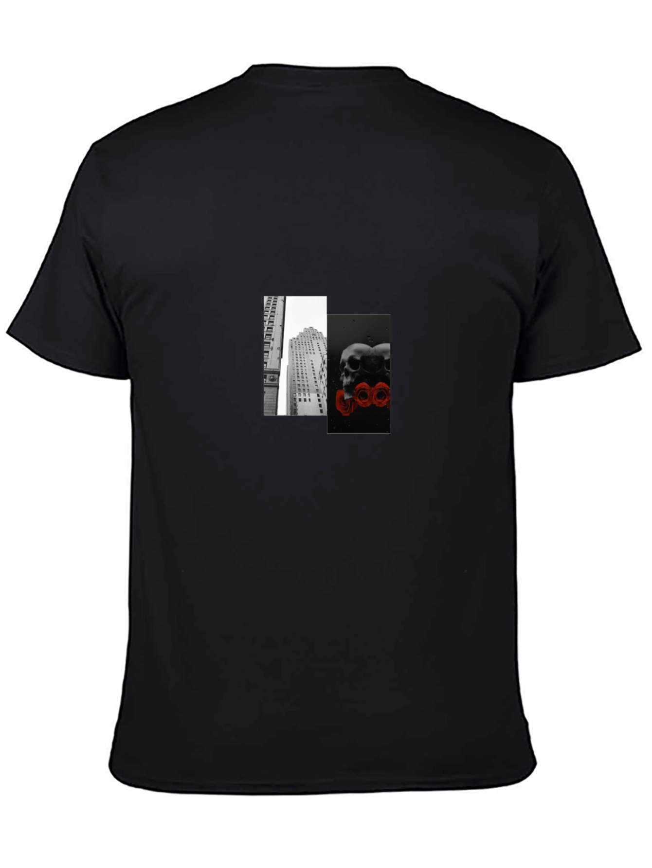 Modern Skulls & Cityscape Graphic Tee - Black