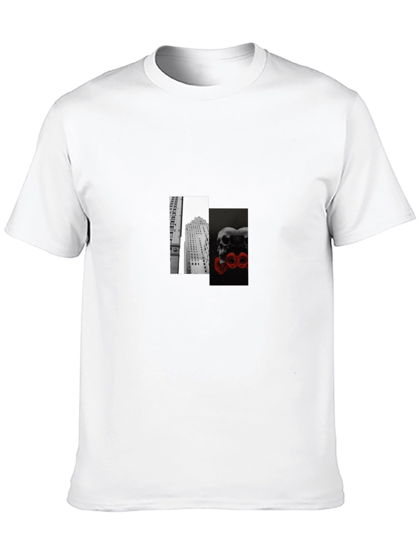 Modern Skulls & Cityscape Graphic Tee - Black