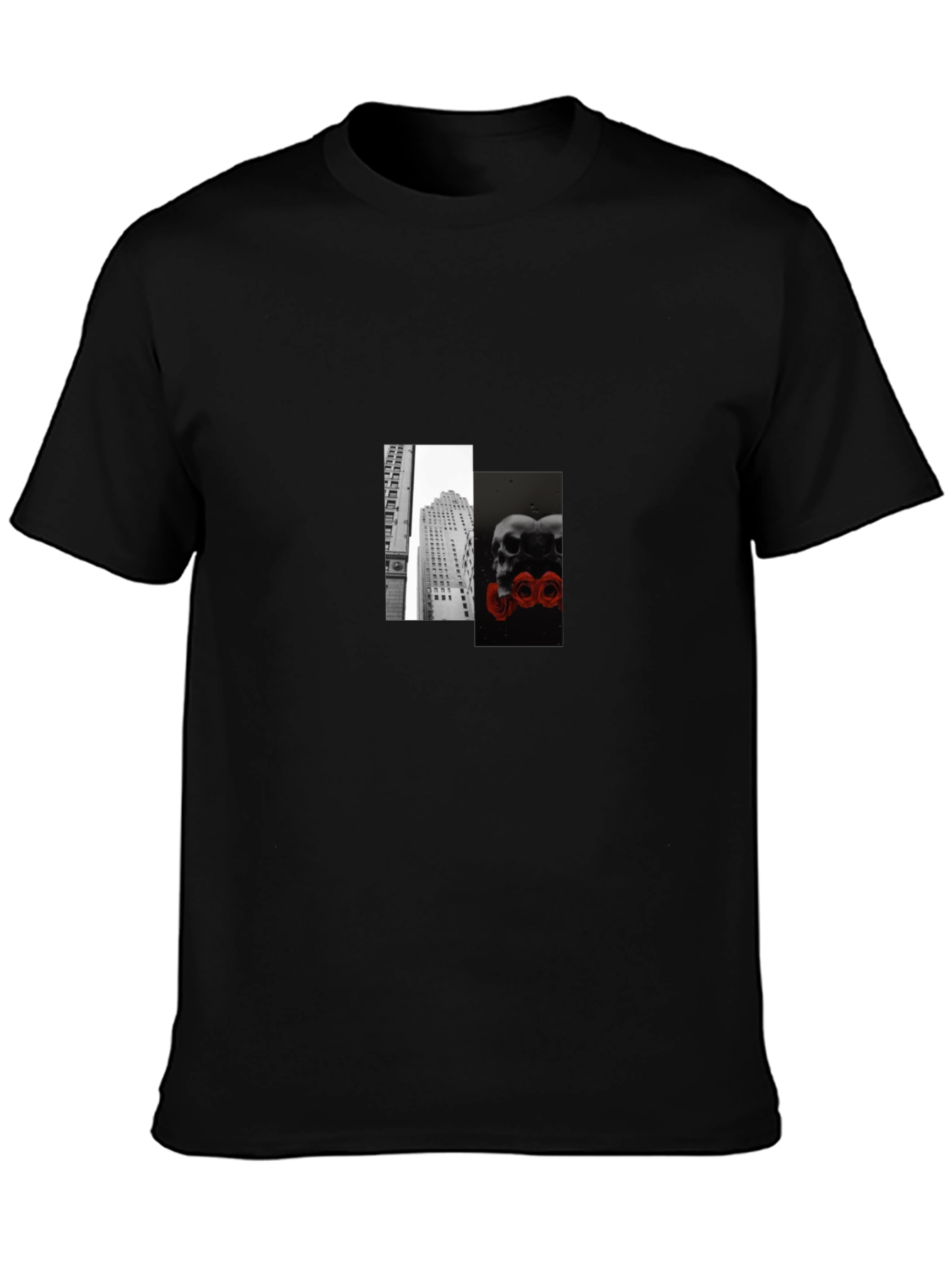 Modern Skulls & Cityscape Graphic Tee - Black