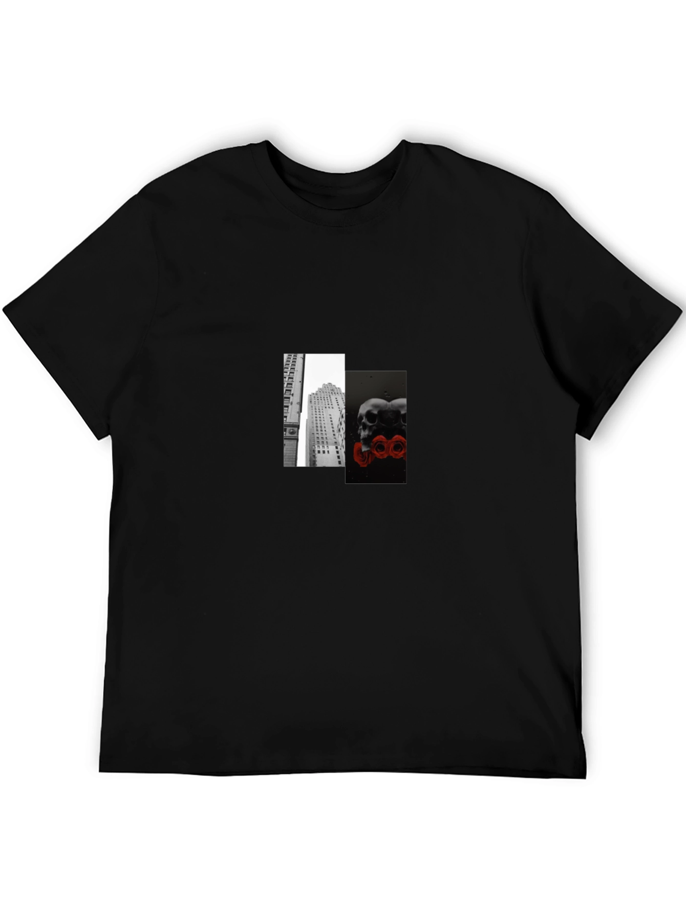 Modern Skulls & Cityscape Graphic Tee - Black