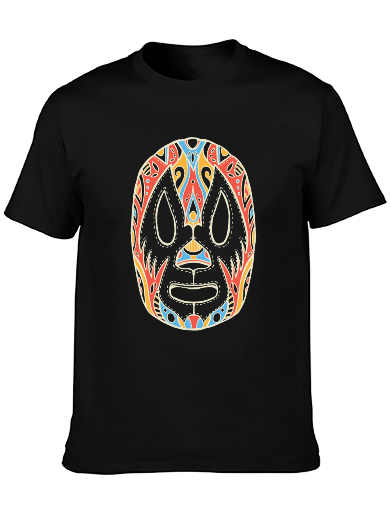Lucha Libre Mask Graphic Tee - Black Cotton T-Shirt