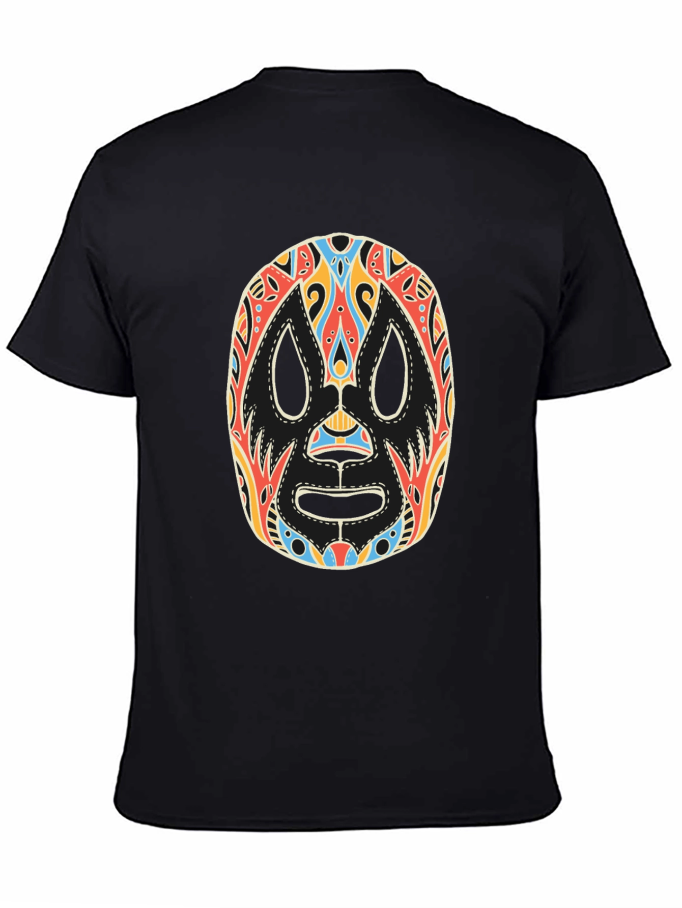 Lucha Libre Mask Graphic Tee - Black Cotton T-Shirt