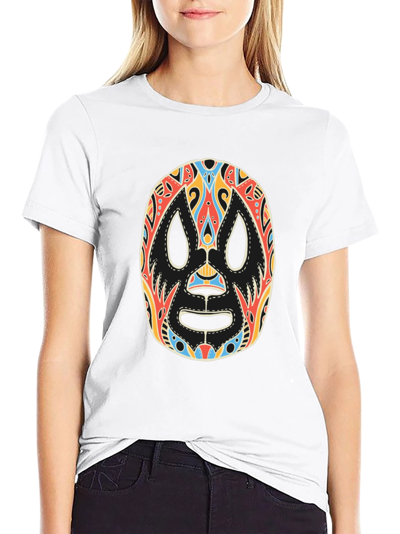 Lucha Libre Mask Graphic Tee - Black Cotton T-Shirt