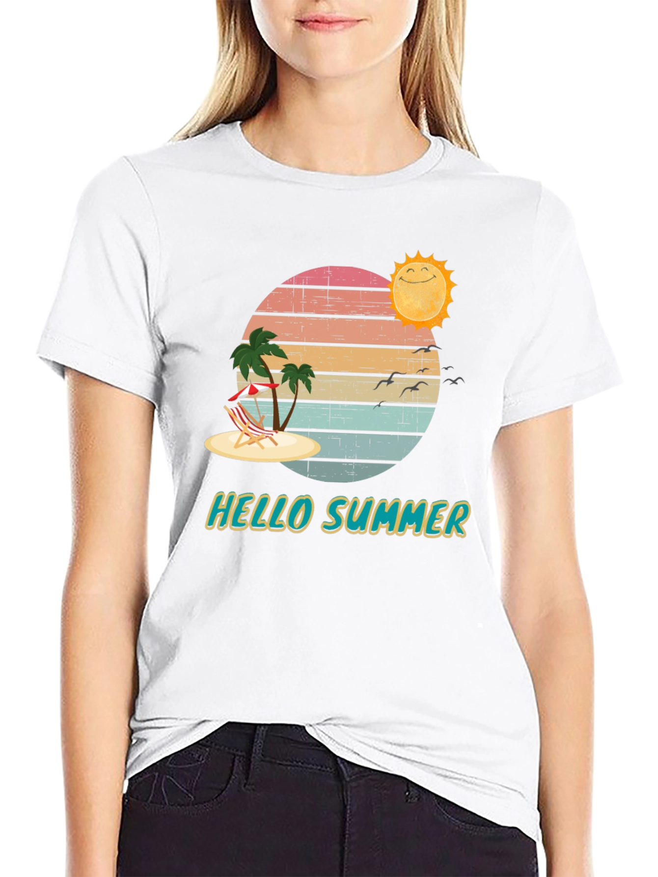 Hello Summer Graphic T-Shirt Beach Vacation Tee